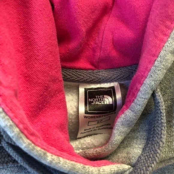 The North Face Gray Hoodie Pink Graphics Pouch Pocket Casual Outerwear Stretch S - Picture 4 of 7